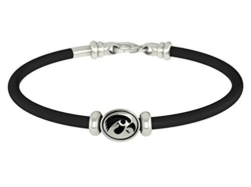 Iowa Hawkeyes Sterling Silver Oval Bead on Rubber Bracelet