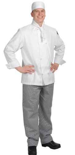 San Jamar J049 Chef Revival 24/7 Poly Cotton Blend Long Sleeve Unisex Cool Crew Jacket with Clear Pearl Bottons, 4X-Large, White