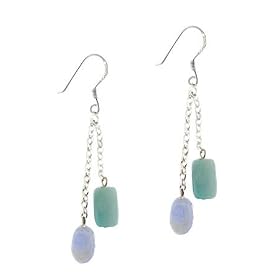 Sterling Silver Genuine Lace Agate and Amazonite Stone Double Earrings by SilverSpeck.com
