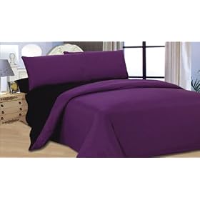Complete Double, Reversible Blackcurrant Purple/ Black, Duvet Cover and Fitted Sheet Bed Set by Viceroybedding