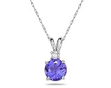 5mm Round Tanzanite and Diamond Stud Pendant in 14K White Gold