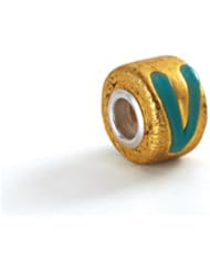 Gold and Turquoise, Murano Glass Charm for 3mm Charm Bracelets