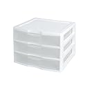 Sterilite 20938003 Clear View Wide 3-Drawer Organizer with White Frame and See-Through Drawers, 3-Pack