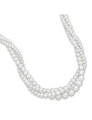 White Pearl Three Strand Graduated Freshwater Pearl Necklace 14k Yellow Gold Fill, Made in the USA