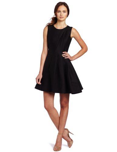 Halston Heritage Women's Sleeveless Crewneck Dress, Black, 12