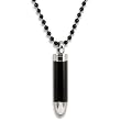 Stainless Steel Two Tone Black Plated Bullet Pendant 24 Inch Black Ball Chain - W 8mm x H 34mm
