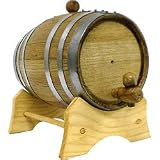 Oak Beverage Dispensing Barrel with Galvanized Steel Bands: 2 Liter - Bourbon