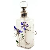 Frosted Glass Perfume Bottle Tall With Flower & Dragonfly