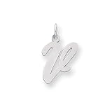 Sterling Silver Large Script Initial V Charm with 20 inch Sterling Silver Chain