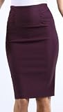 Plum High Waist Stretch Pencil Skirt with Shirred Waist Detail - New !