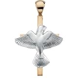 14K Two Tone Gold Dove & Cross Pendant
