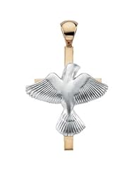 14K White Gold /Yellow Gold 29.00X21.00 mm Two Tone Dove And Cross Pendant