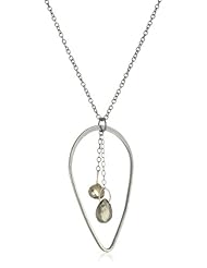 Melissa Joy Manning "Metallic Denim" Mixed Metal with Quartz and Pyrite In Teardrop Pendant Necklace