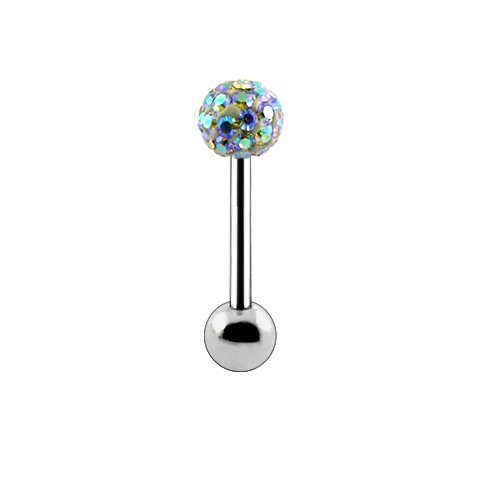 Iridescent Multi Crystal Ferido Ball Top with 316L Surgical Steel Barbell Tongue Ring Body jewelry