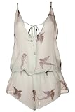 Beautiful Bottoms Antique Bird Grey Drop Back Silk Playsuit