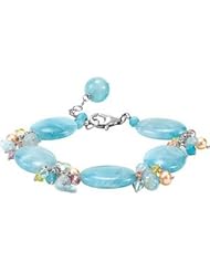 Genuine Dyed Blue Quartz, Swarovski Crystal & Pearl Necklace or Bracelet Sterling Silver 7 1/2 Inch W/1 1/2" Extender 69335