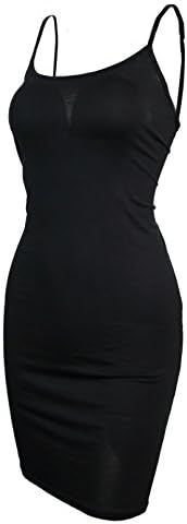 Womens Stretchy Solid Color Essential Spaghetti Strap Long Tank Top Cami Black Large