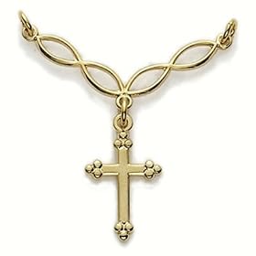 24K Gold Over Sterling Silver 5/8" Engraved Women Cross Necklace with Budded Ends on 18" Chain