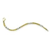 14K Yellow Gold Polish-Finish Italian Link Bracelet, Enhanced with White Gold Bezel Set Diamond Stations.