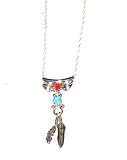 Navajo Necklace with Sterling Silver and Turquoise and Coral Feather Pendant