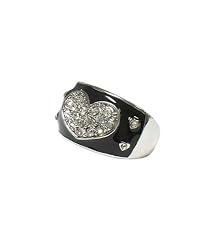 Silver Black Crystal Heart Art Deco Ring Jewelry