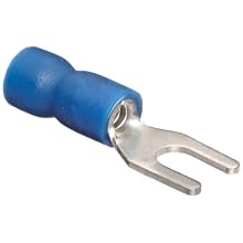 Morris Products 10132 Spade Terminal, Vinyl Insulated, Blue, 16-14 Wire Size, #6 Stud Size (Pack of 100)