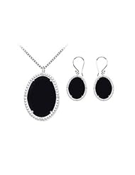 Black Onyx and Cubic Zirconia Pendant with Earrings Set in Sterling Silver 45.24 CT TGW