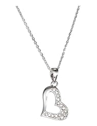 Sterling Silver 16 inch to 17 inch Adjustable Open Heart Cubic Zirconia Pendant Necklace