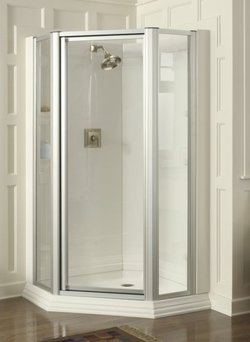 Kohler Memoirs neo-angle shower door with custom wall and Crystal Clear glass Bright Silver - K-702305-L-SH