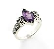 Genuine Marquise Amethyst and Marcasite Deco Swirl Sterling Silver Ring (Size 6,7,8,9)