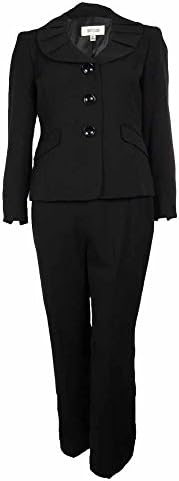 Suit Studio Women's Garden Rose Woven Pleated Pant Suit (2P, Black)