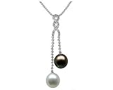 Natural South Sea & Black Tahitian Drop Pearl & Diamond Pendant in 18kt White Gold