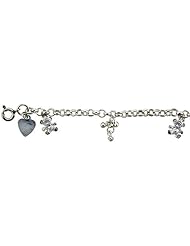 Sterling Silver Charm Bracelet w/ Dangling Teddy Bears and Clustered Beads