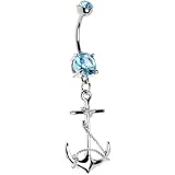 Aqua Cubic Zirconia Anchor Belly Ring