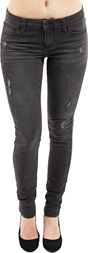 Eunina Jeans Junior's Mid Rise Stretch Skinny Jean Slight Distress Grey