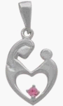10K White Gold Pink Tourmaline Mother & Child Pendant with chain