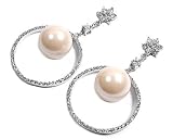 Sterling Silver Earrings with Clear CZ / Mother of Pearl - Size: 28mm