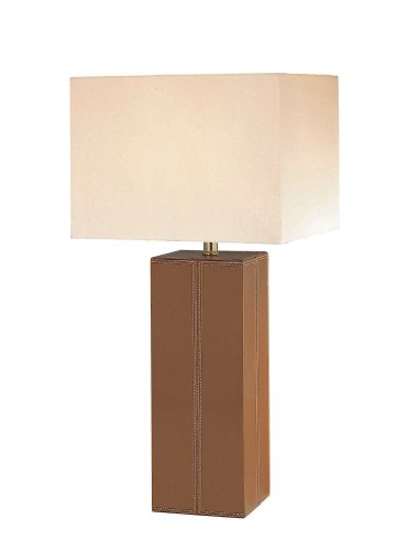 Lite Source LS-2937TAN/LTR Leatherman Collection Table Lamp, Tan Leather with White Fabric Shade