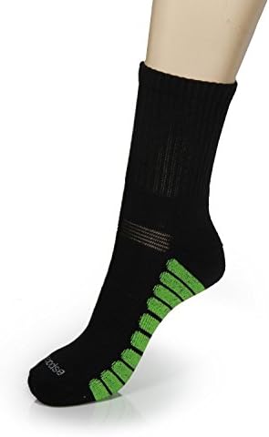 Bamboo Crew Socks-Black with Green Bands Extra Large