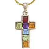 14K Multi-color Gem Cross