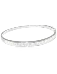 Sterling Silver Simulated Diamond Emerald Shape Bangle Bracelet, 7.25"