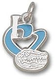 Florida Gators Solid Sterling Silver ''I Heart'' Gator Head 1/2'' Enamel Pendant