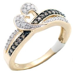 10k Yellow Gold Cognac-brown Colored Heart Womens Band Ring YG Unique New