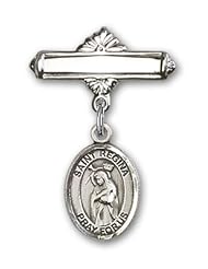 Sterling Silver Baby Badge with St. Regina Charm and Polished Badge Pin