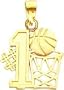 14K Gold #1 Basketball Player Hoop & Charm