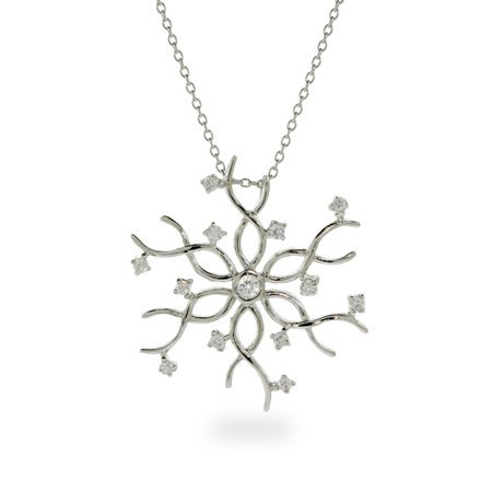 Eve's Addiction Elegant Silver and CZ Snowflake Pendant