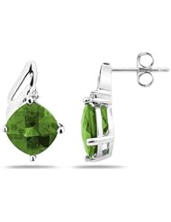 5.00 Carat Cushion Cut Peridot & Diamond Earrings in 14K White Gold