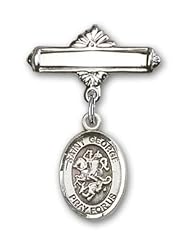 Sterling Silver Baby Badge with St. George Charm and Polished Badge Pin