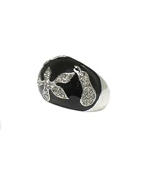 Silver Black Chunky Crystal Art Deco Ring Jewelry