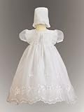 Embroidered Organza Christening Dress with Ruffled Bodice 0-3M